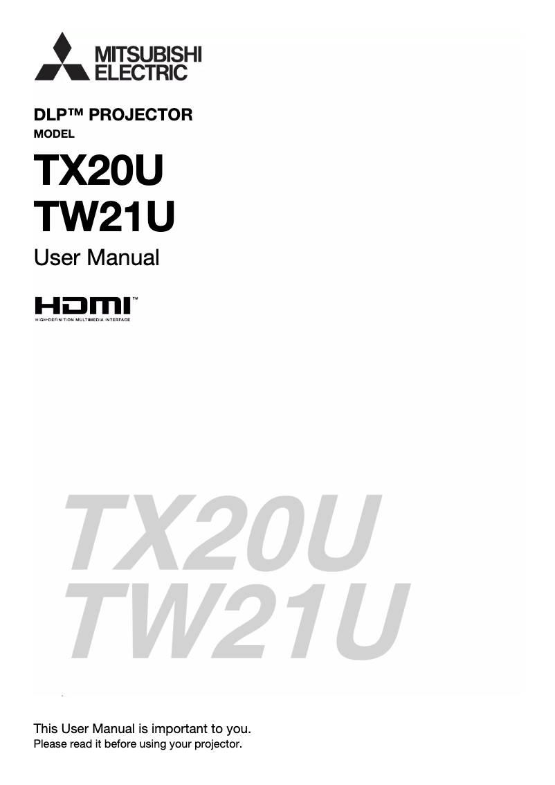 Page 1 de la notice Manuel utilisateur Mitsubishi TX20U