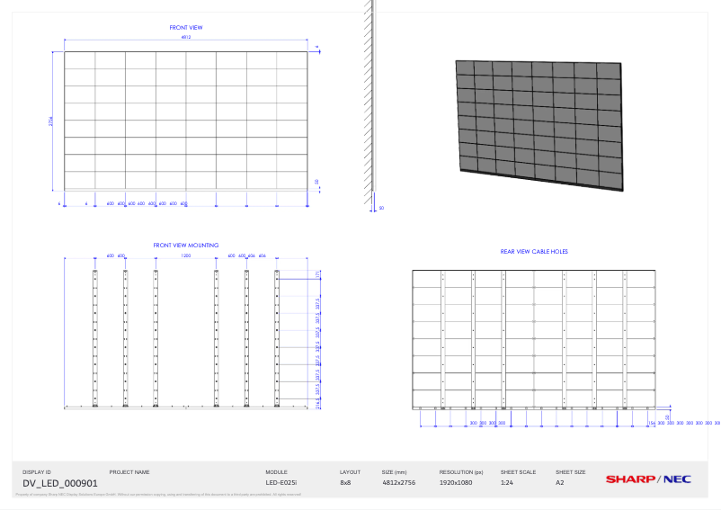 Page 1 de la notice Dessin technique NEC LED-E025I