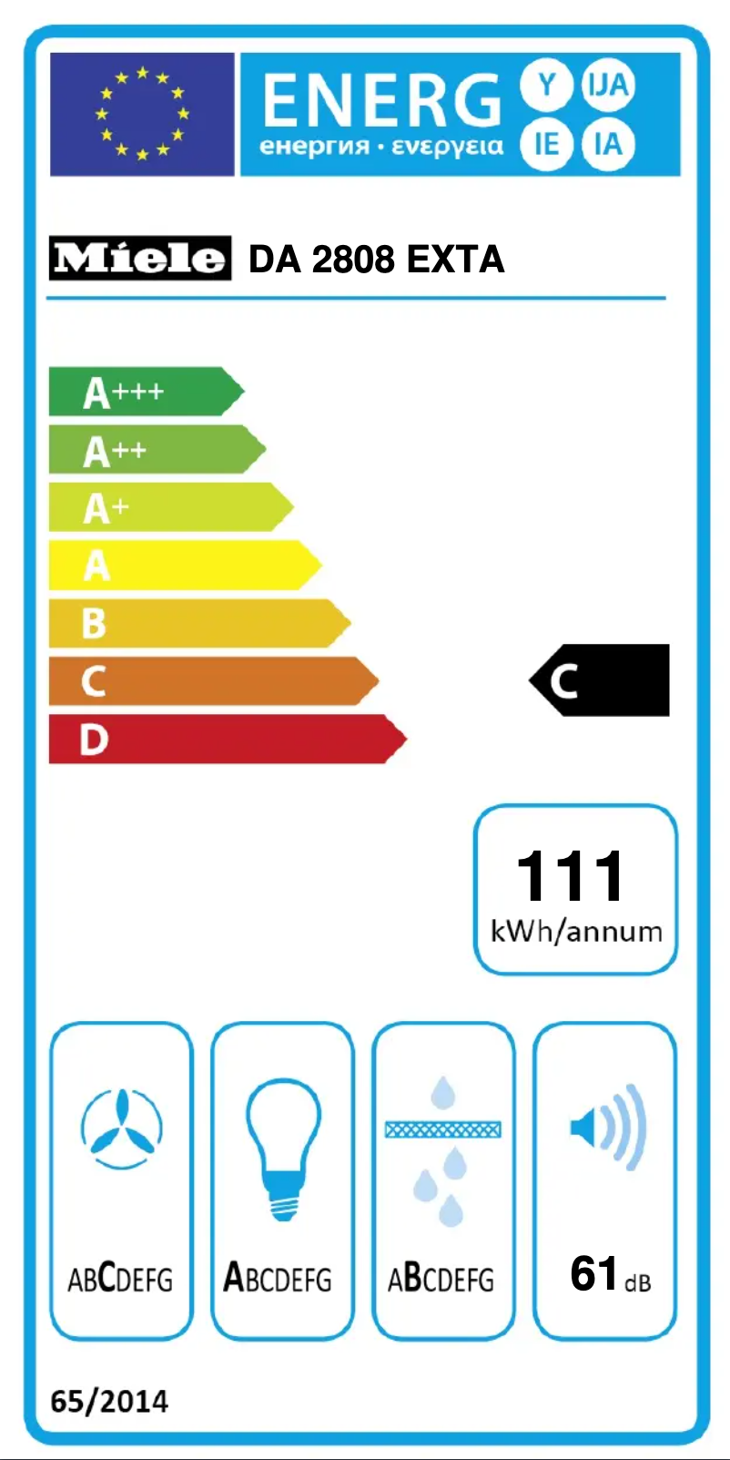 Page 1 de la notice Label énergétique Miele DA 2808 EXTA