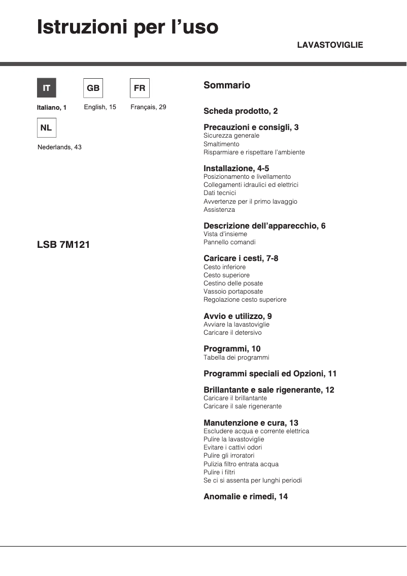 Image de la première page du manuel de l'appareil LSB 7M121 X EU