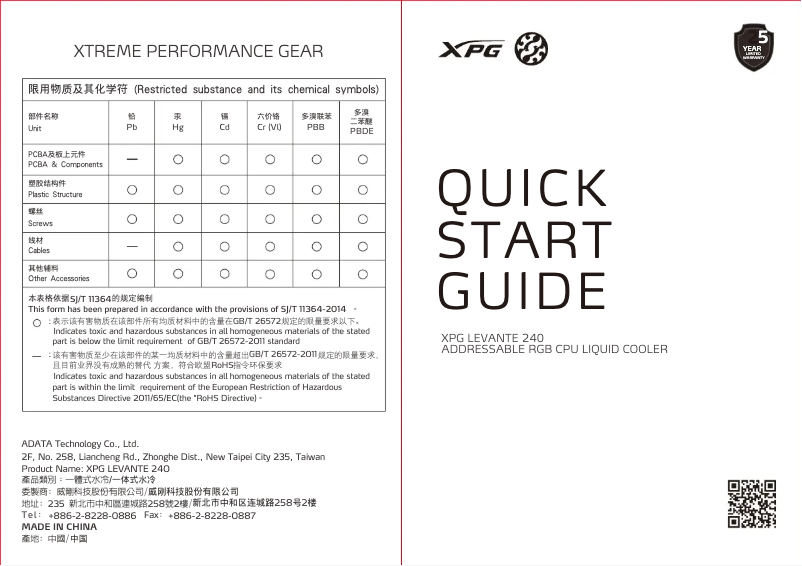 Image de la première page du manuel de l'appareil Levante 240