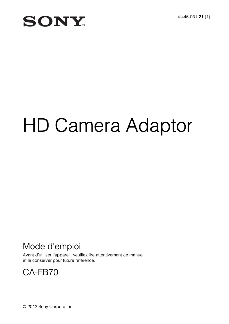 Page 1 de la notice Manuel utilisateur Sony CA-FB70