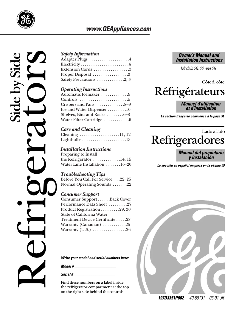 Page 1 of the manual User Manual GE ESS22XGMCC