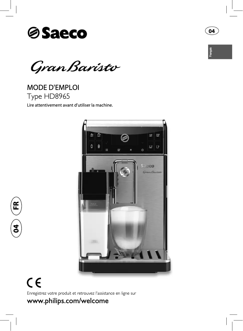 Image de la première page du manuel de l'appareil Saeco Granbaristo HD8965