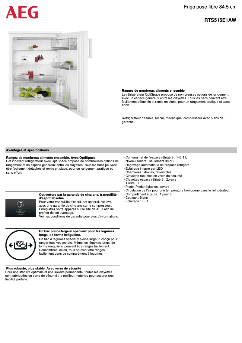 Página 1 del manual Ficha técnica AEG RTS515E1AW