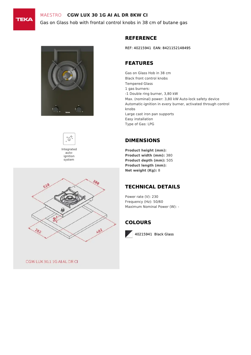 Page n°1 - Fiche technique Teka CGW LUX 30 1G AI AL DR CI