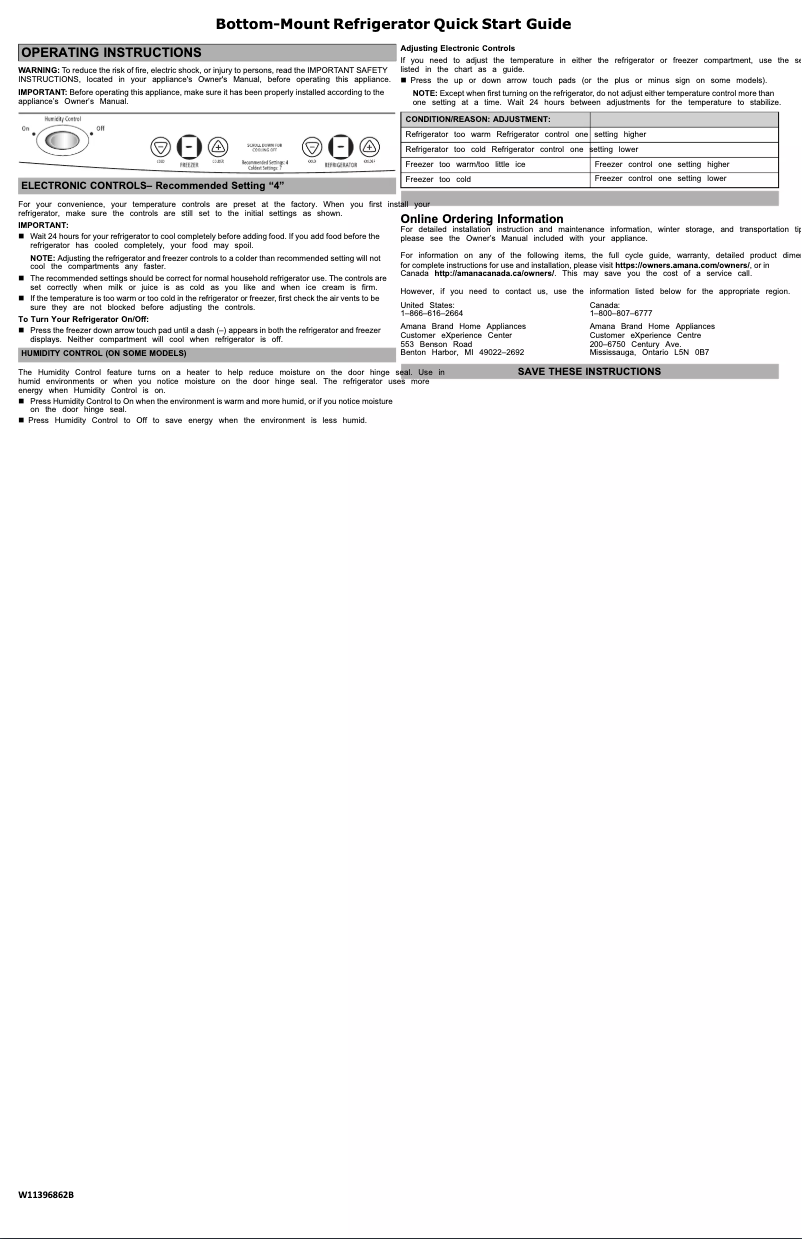 Page 1 de la notice Guide de démarrage rapide Amana ABB2224BRW