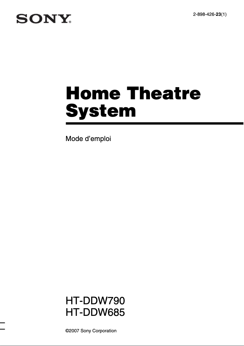 Page 1 de la notice Manuel utilisateur Sony HT-DDW685
