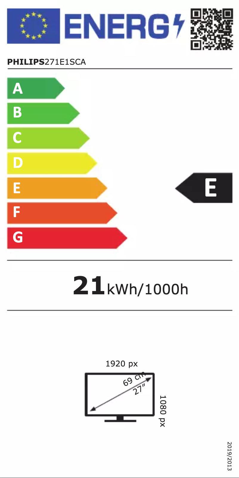 Page n°1 - Label énergétique Philips E Line 271E1SCA