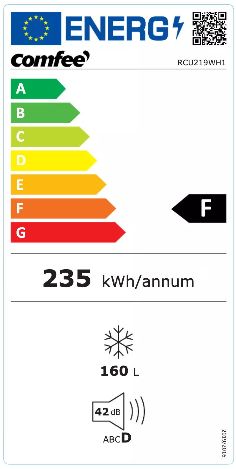 Page 1 de la notice Label énergétique Comfee RCU219WH1