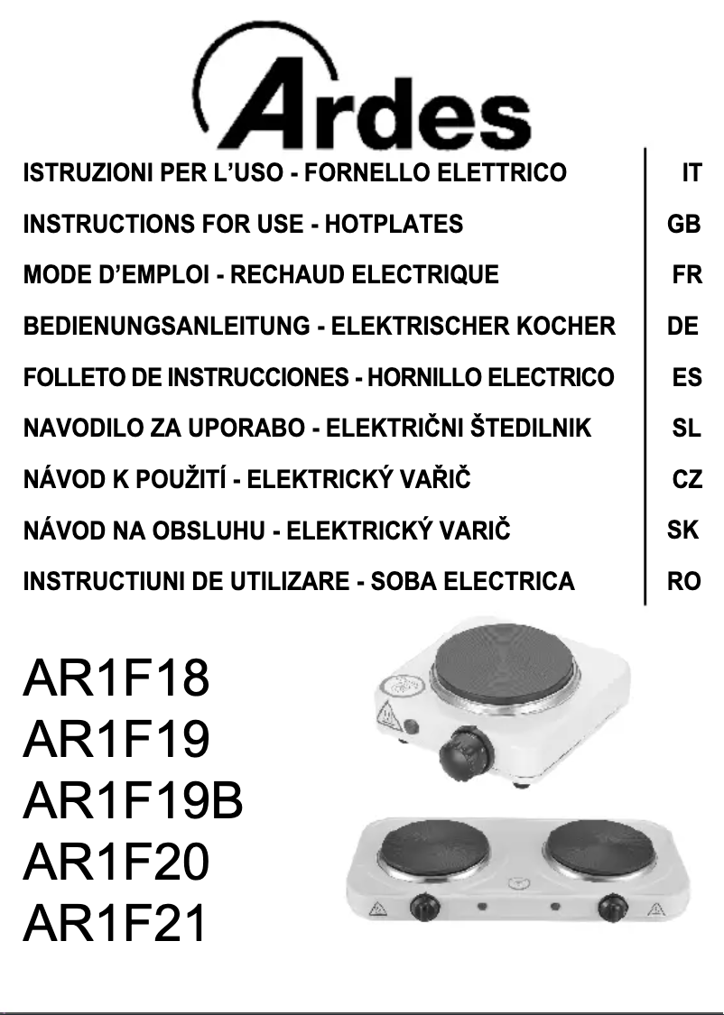 Imagen de la primera página del manual del dispositivo AR1F21