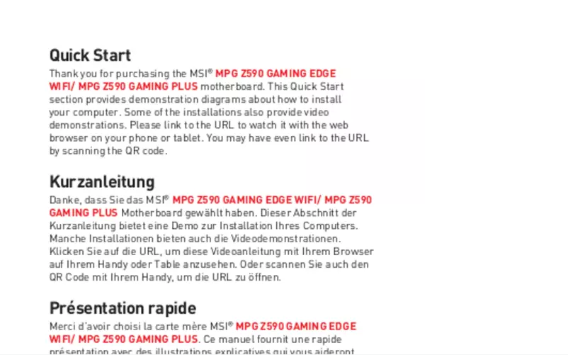 Image de la première page du manuel de l'appareil MPG Z590 Gaming Edge WIFI