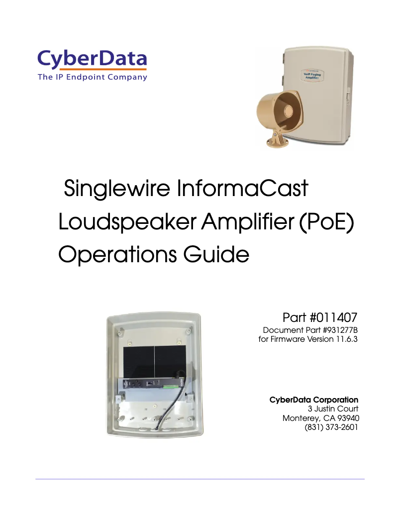 Page 1 de la notice Manuel utilisateur CyberData Systems 011407