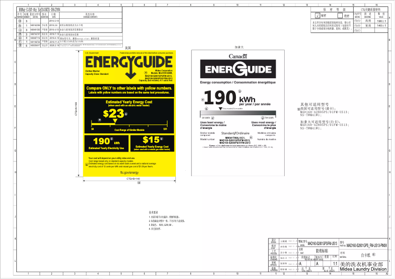 Page n°1 - Label énergétique Midea MLV41N1AWWC