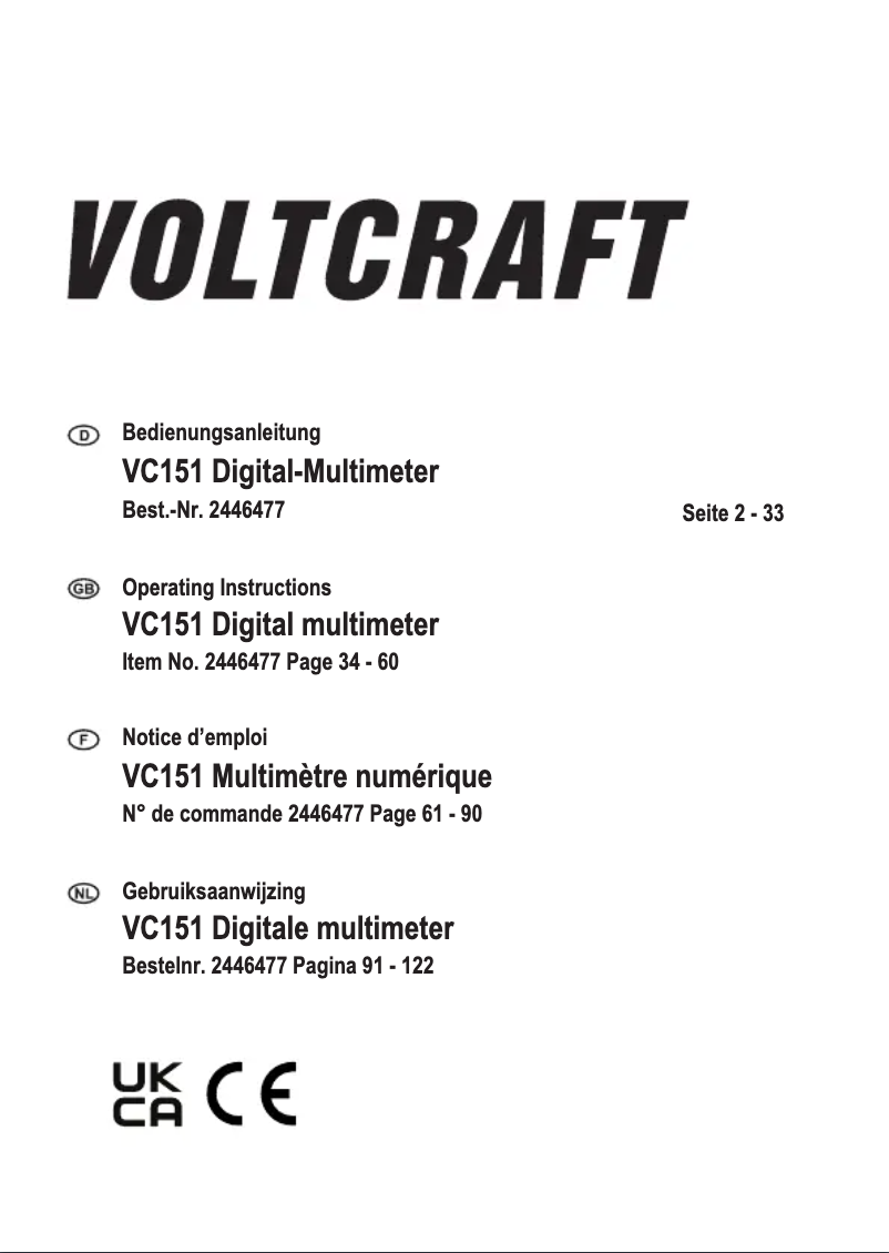 Page 1 de la notice Manuel utilisateur Voltcraft VC131