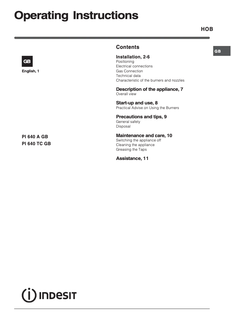 Page n°1 - Manuel utilisateur Indesit PI 640 A (IX) GB
