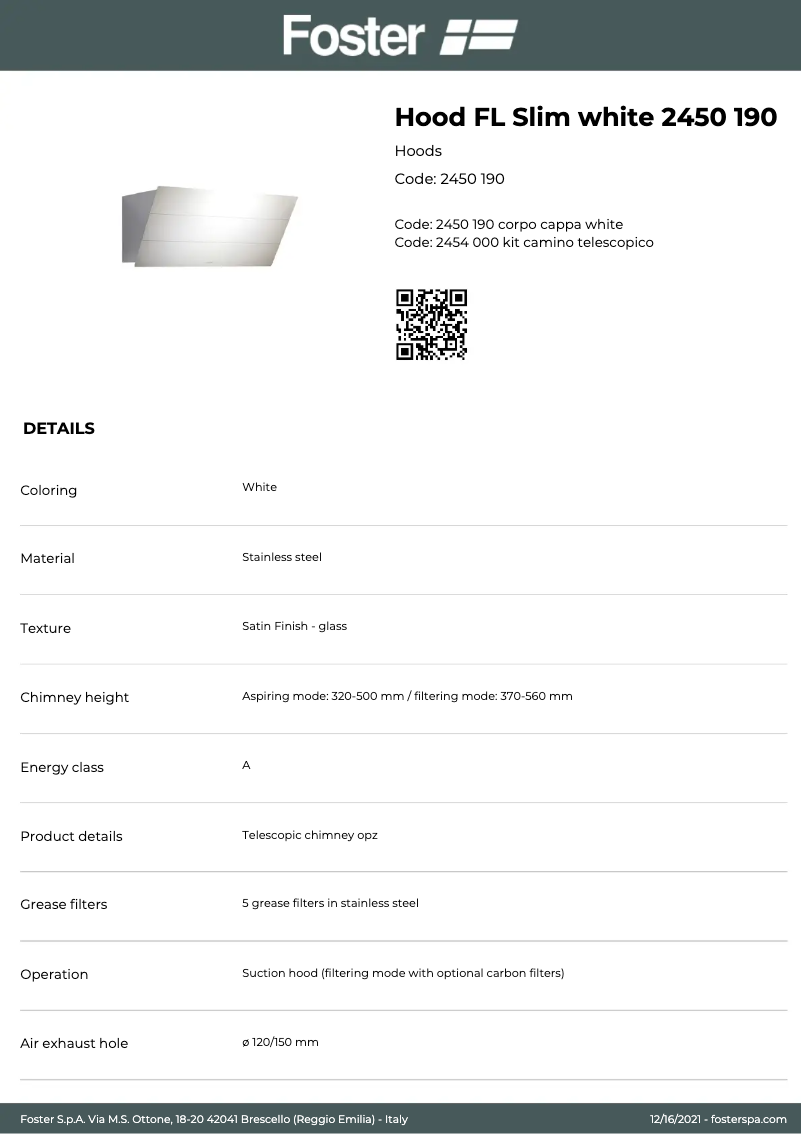 Page n°1 - Manuel utilisateur Foster FL Slim 2450 190