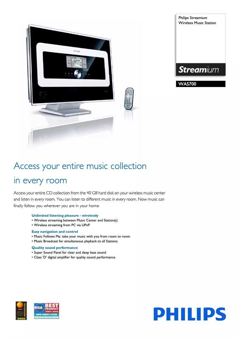 Page n°1 - Brochure Philips Streamium WAS700