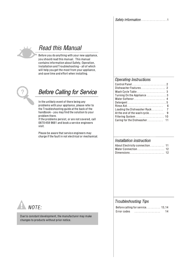 Page n°1 - Manuel utilisateur New World FDW450W