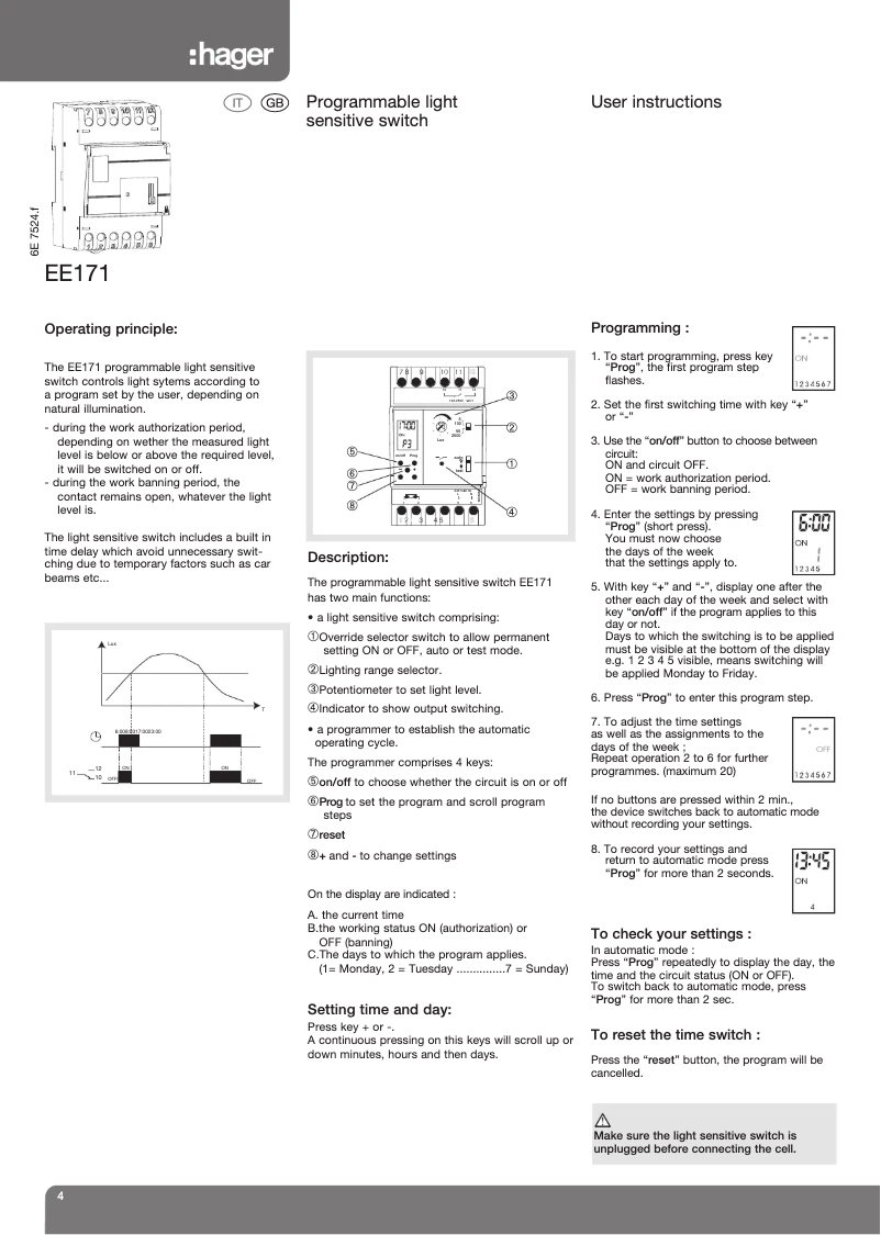 Page 1 de la notice Manuel utilisateur Hager EE171