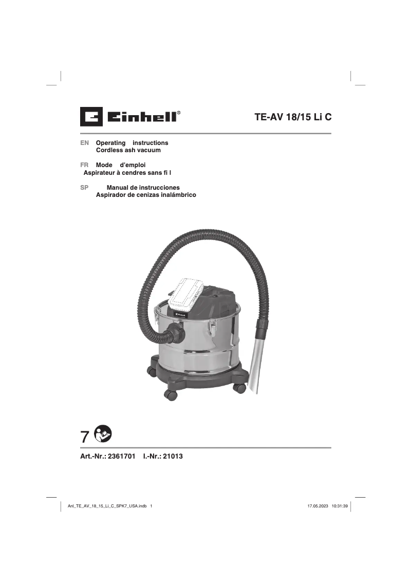 Page n°1 - Manuel utilisateur Einhell TE-AV 18/15 Li C