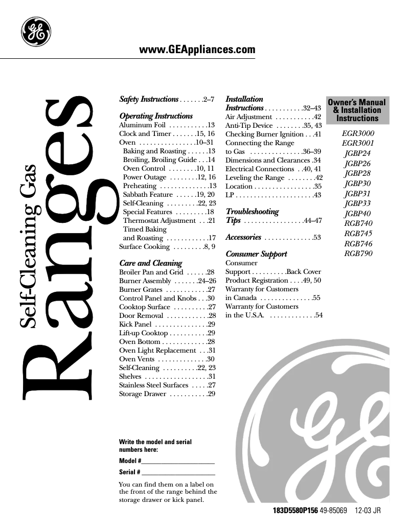 Page n°1 - Manuel utilisateur GE JGBP40BEHWH