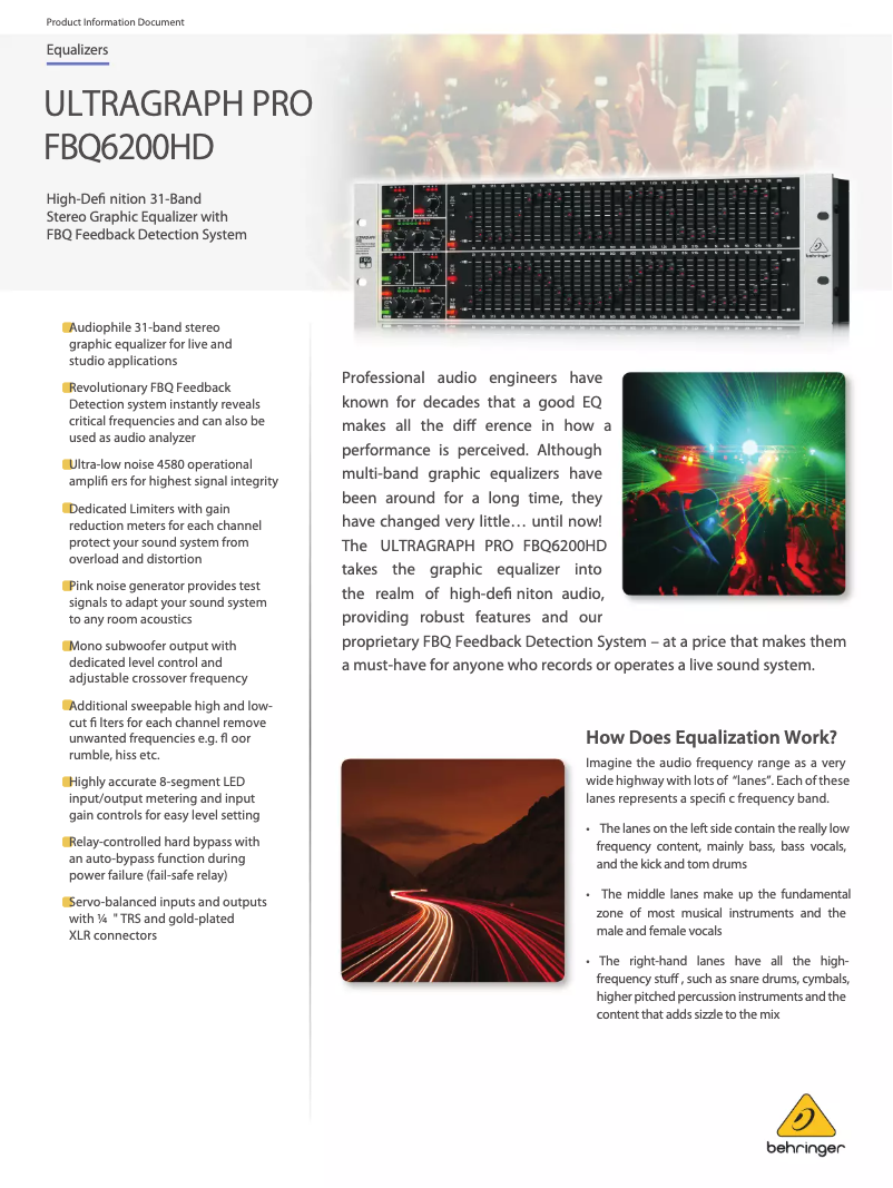 Page 1 de la notice Fiche technique Behringer Ultragraph Pro FBQ6200HD