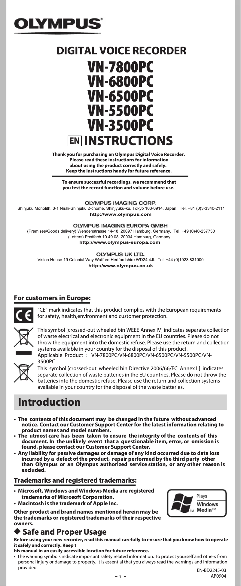 Image de la première page du manuel de l'appareil VN-6500PC