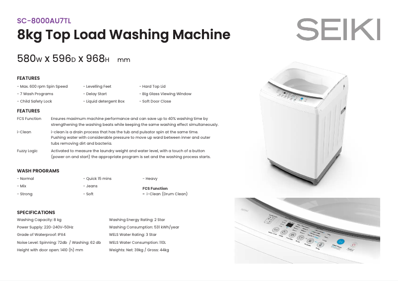 Page 1 de la notice Fiche technique Seiki SC-8000AU7TL