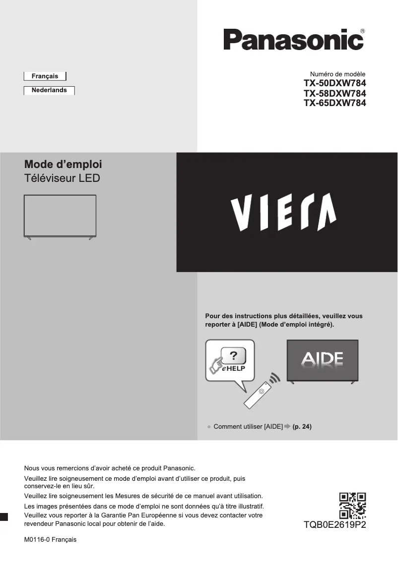 Image de la première page du manuel de l'appareil TX-50DXW784