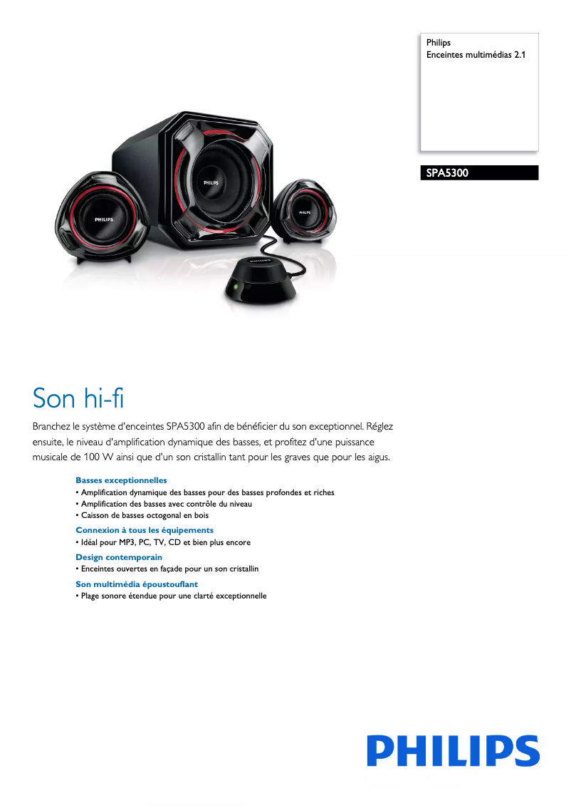 Page 1 de la notice Fiche technique Philips SPA5300