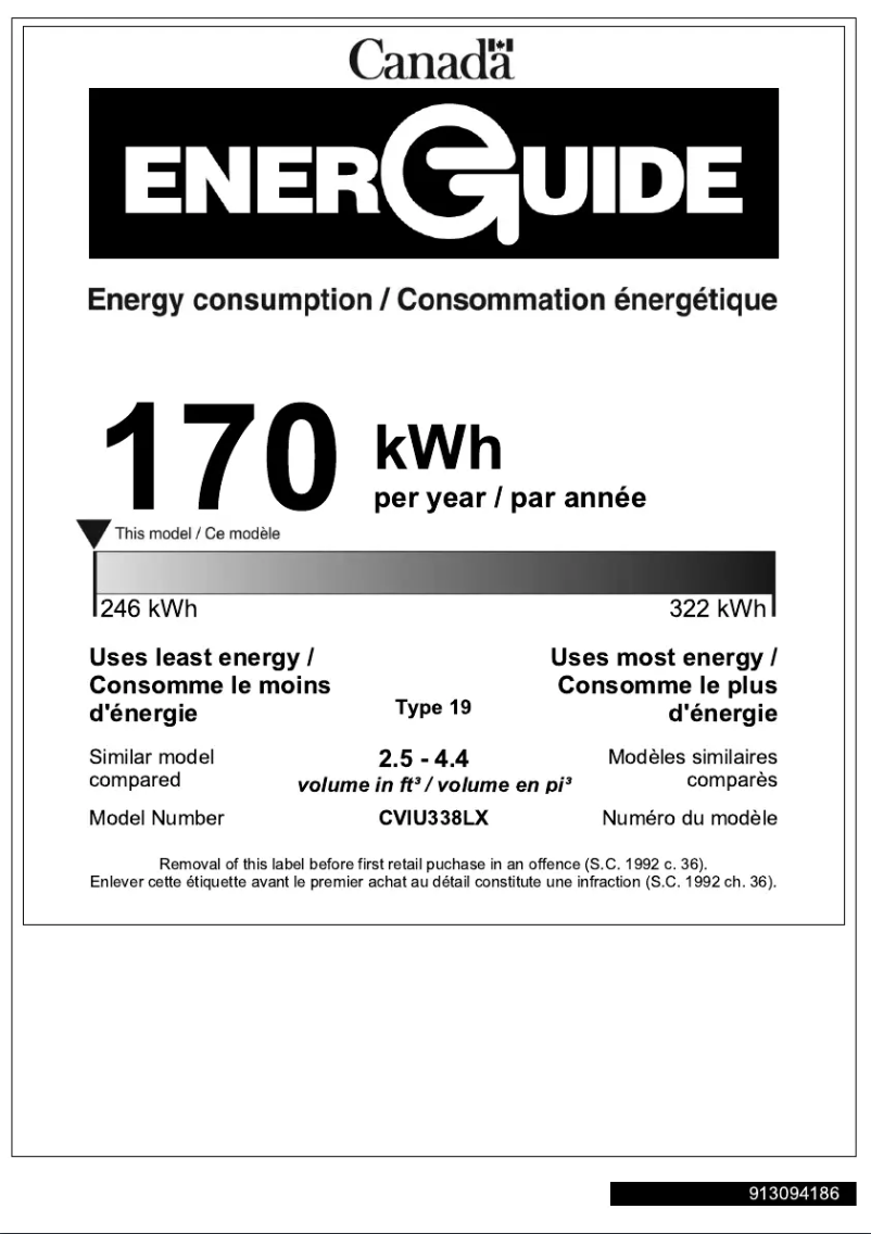 Page 1 de la notice Label énergétique Smeg CVIU338LX