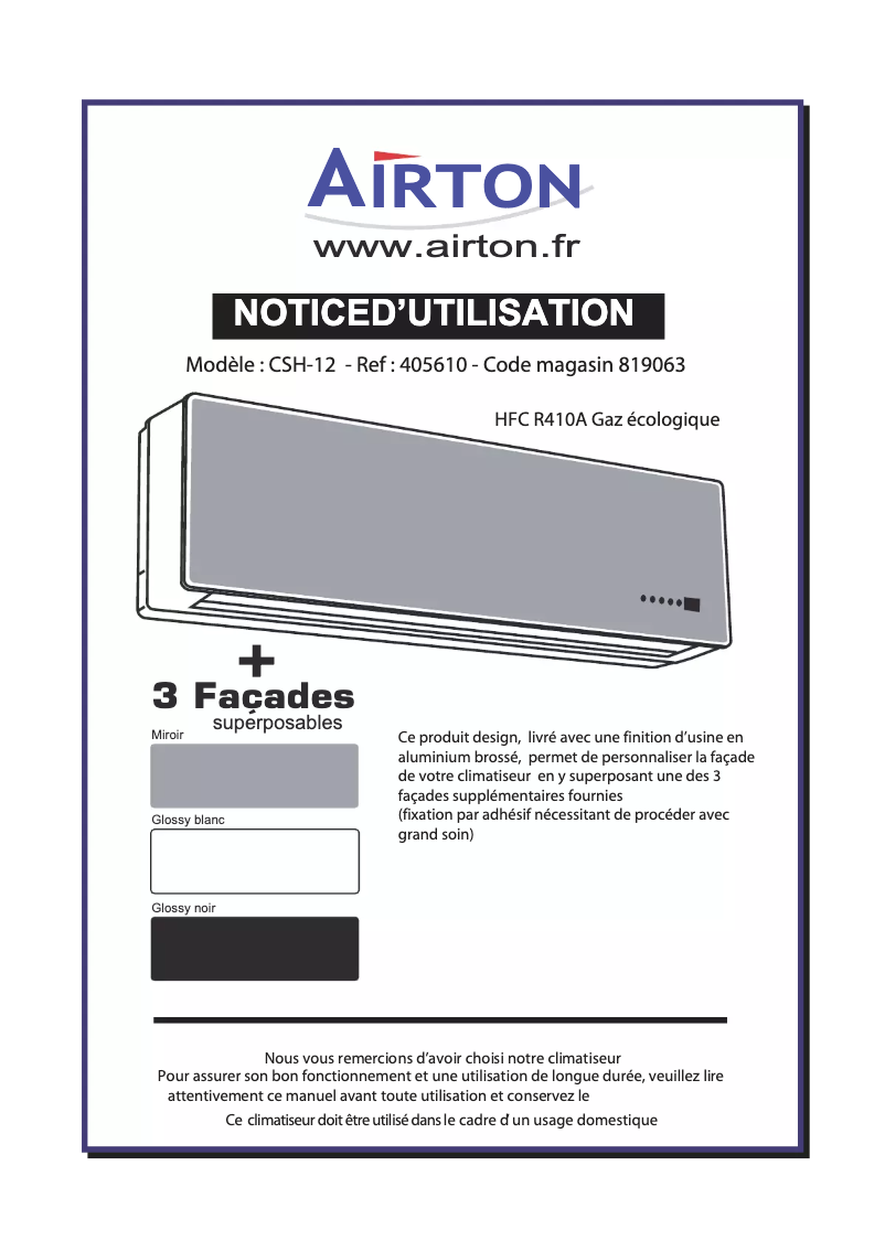Page n°1 - Manuel utilisateur Airton CSH 12