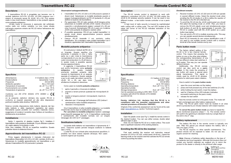 Page 1 de la notice Manuel utilisateur Joblotron RC-22