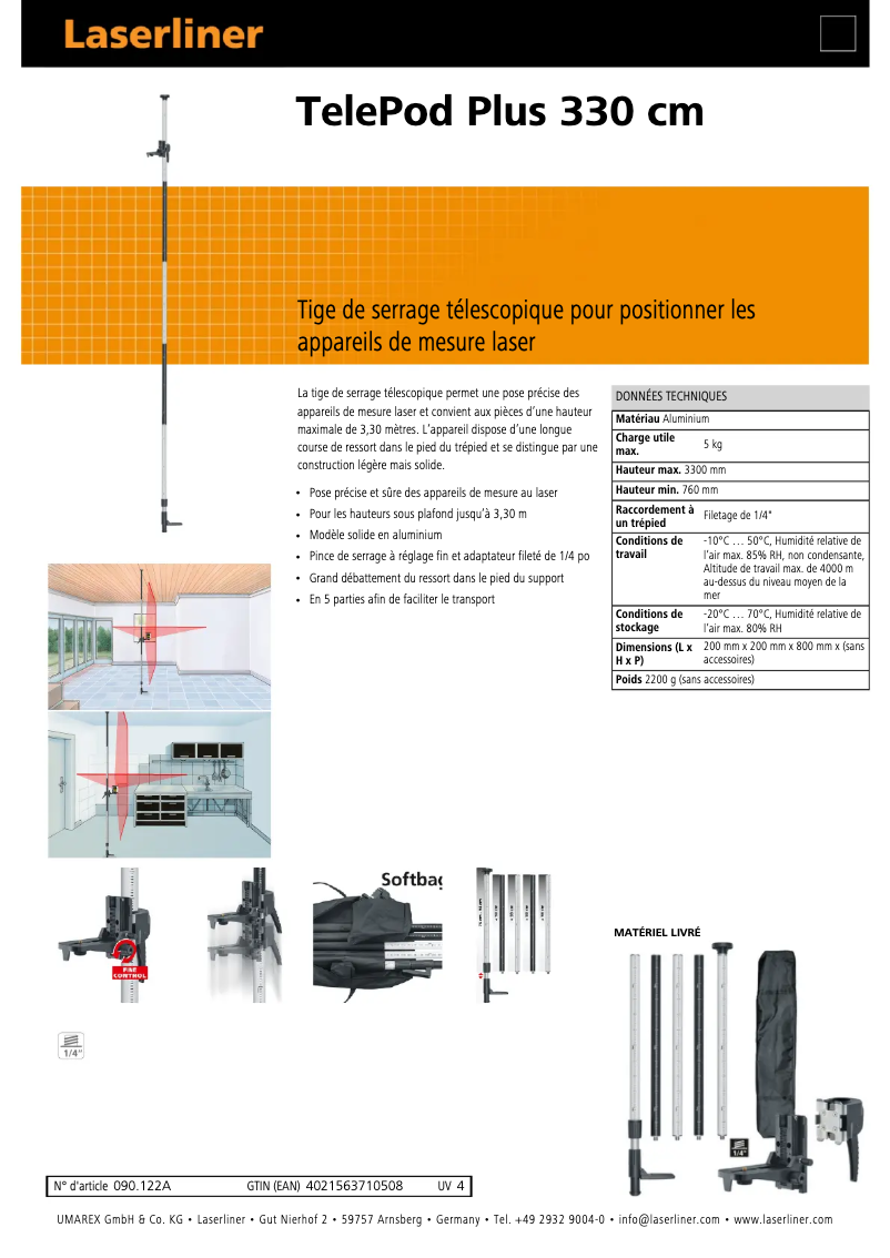 Page n°1 - Fiche technique Laserliner TelePod Plus