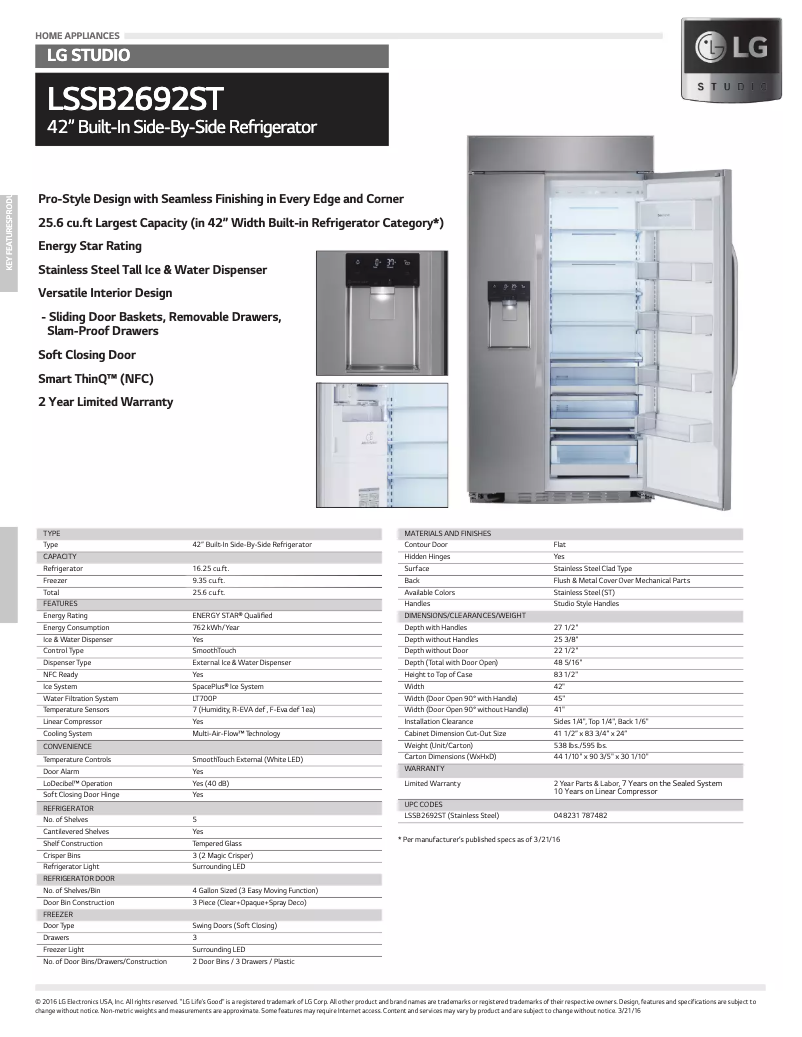 Page 1 de la notice Fiche technique LG LSSB269