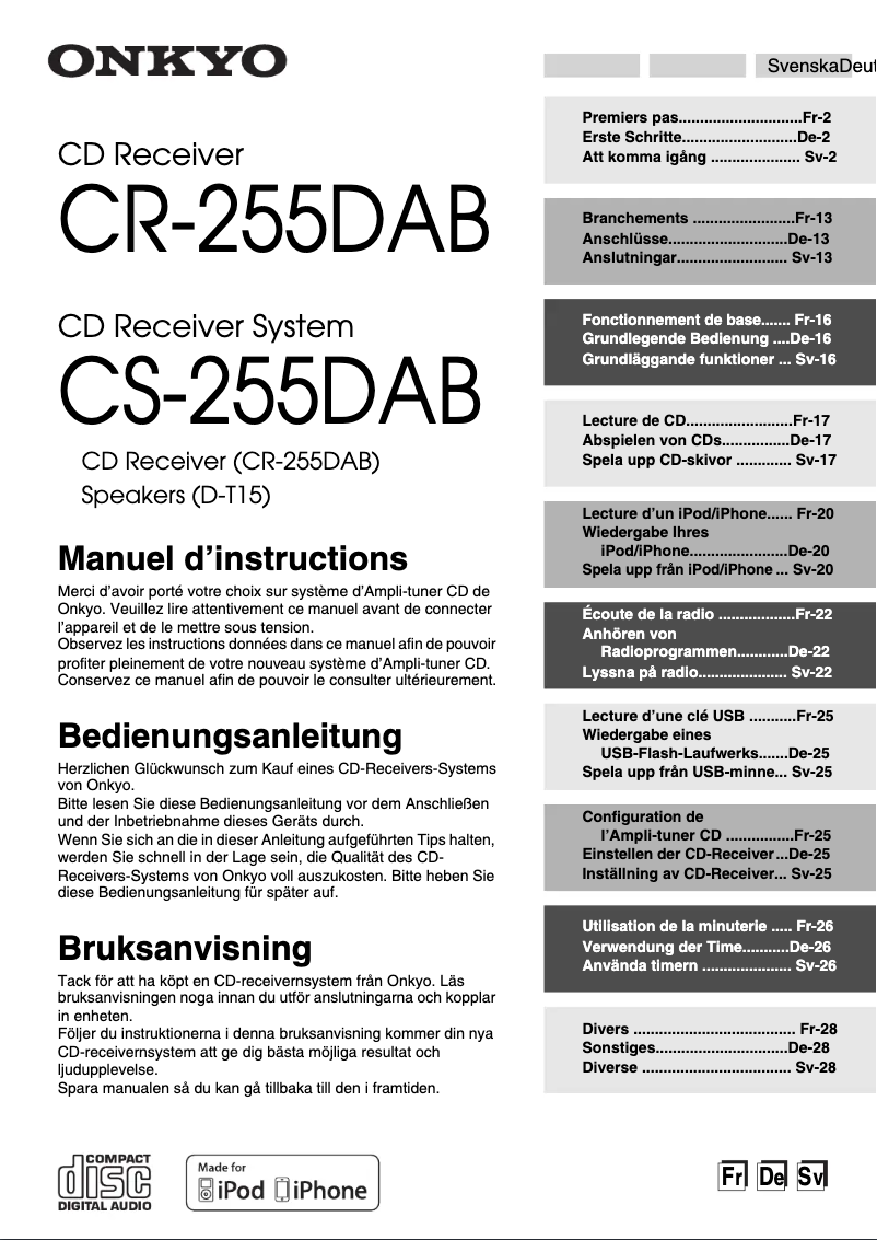 Page 1 de la notice Manuel utilisateur Onkyo CS-255DAB