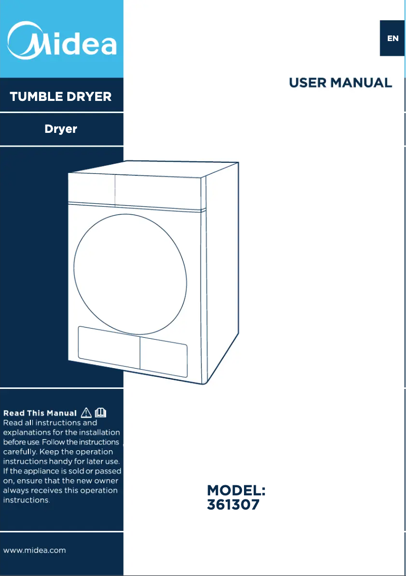 Page 1 de la notice Manuel utilisateur Midea 361307