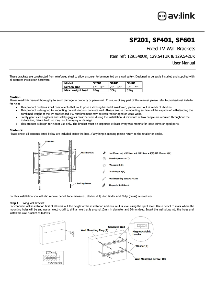 Page n°1 - Manuel utilisateur AV:link SF401