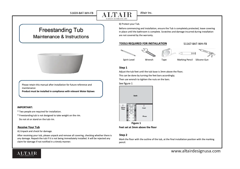 Page 1 de la notice Manuel utilisateur Altair Rauris 51659-BAT-WH-FB