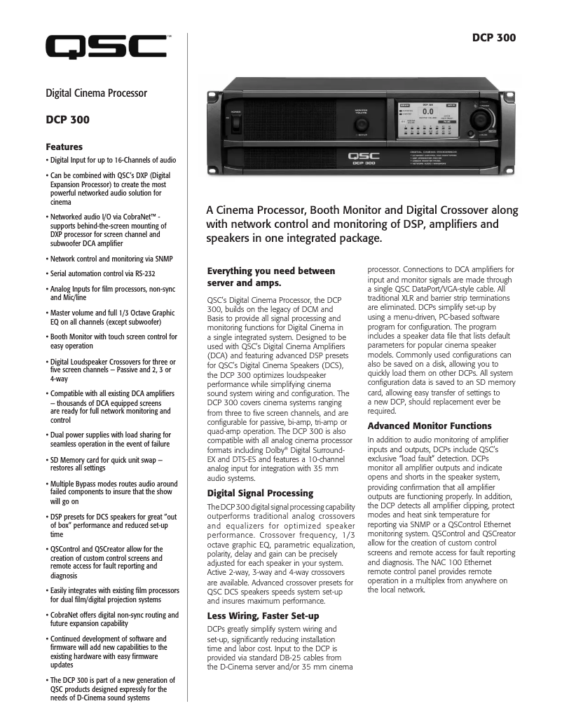 Page 1 de la notice Fiche technique QSC DCP 300