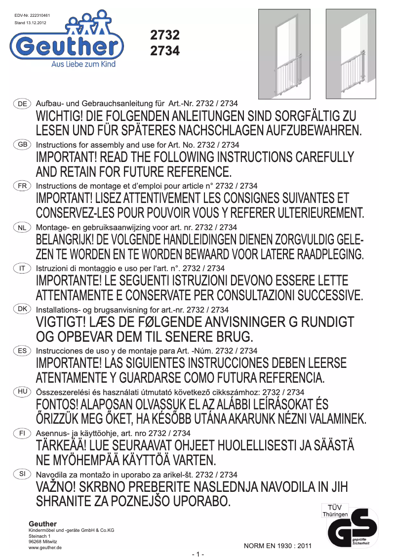 Page n°1 - Manuel utilisateur Geuther 2732
