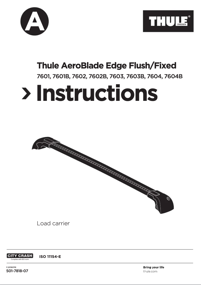 Page 1 de la notice Manuel utilisateur Thule AeroBlade Edge Flush 7601B