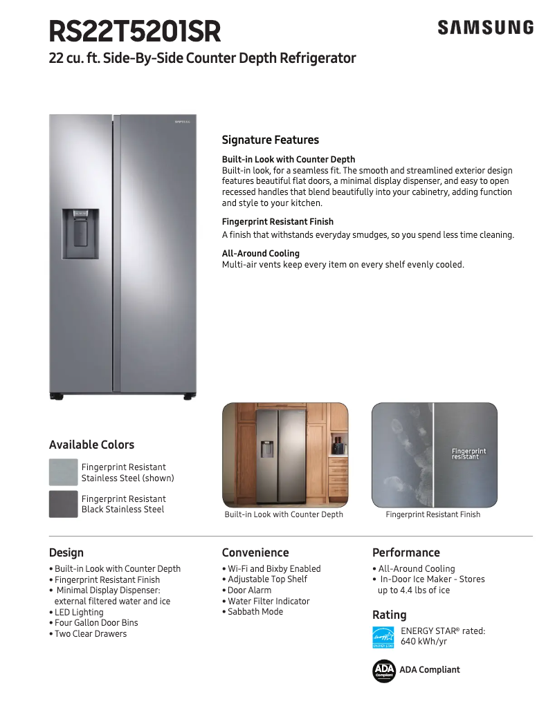 Página 1 del manual Ficha técnica Samsung RS22T5201SR