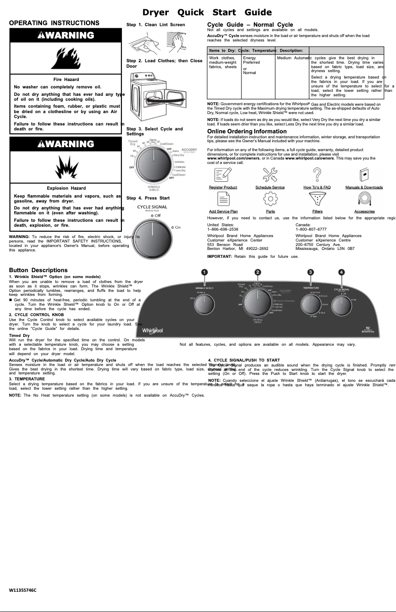 Page n°1 - Informations de garantie Whirlpool WGD4815EW