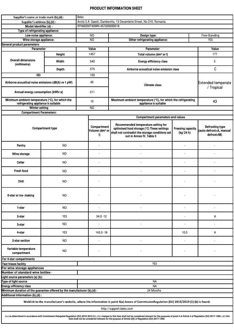 Page n°1 - Brochure Beko RFNM200T40WN