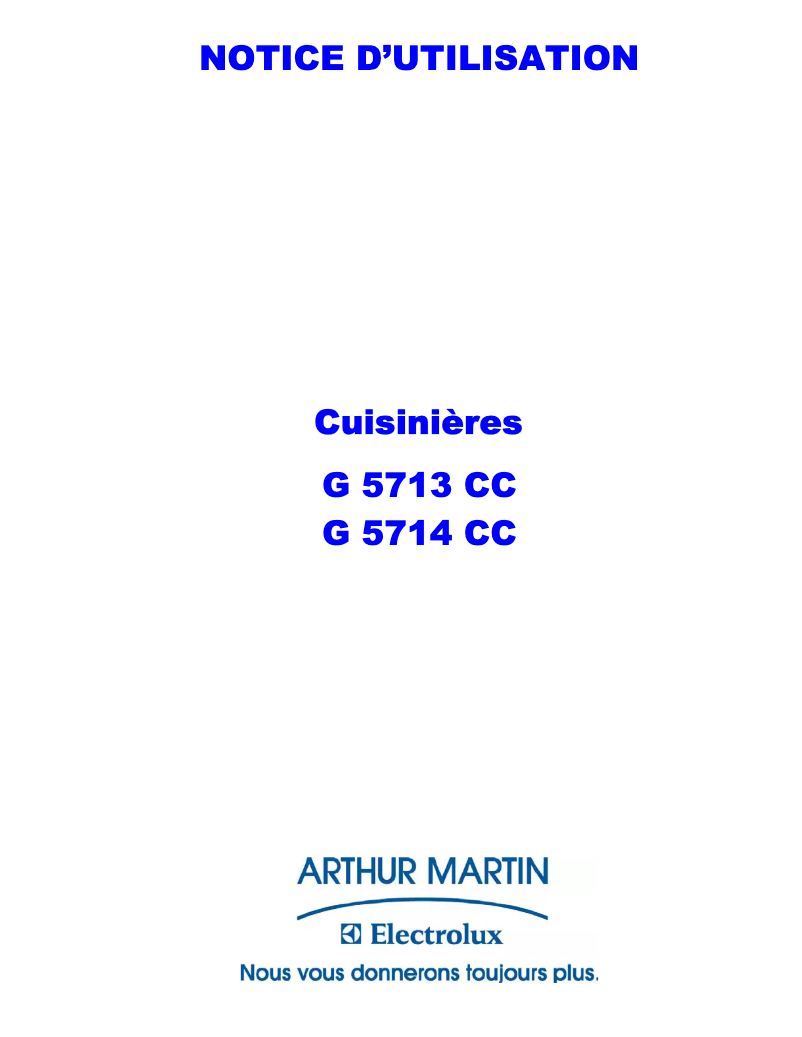 Page n°1 - Manuel utilisateur Arthur Martin-Electrolux G5714CCW
