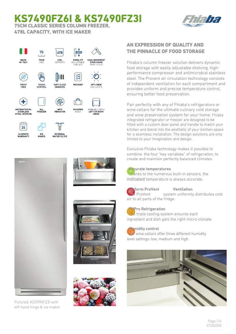 Page 1 de la notice Fiche technique Fhiaba KS7490FZ3I
