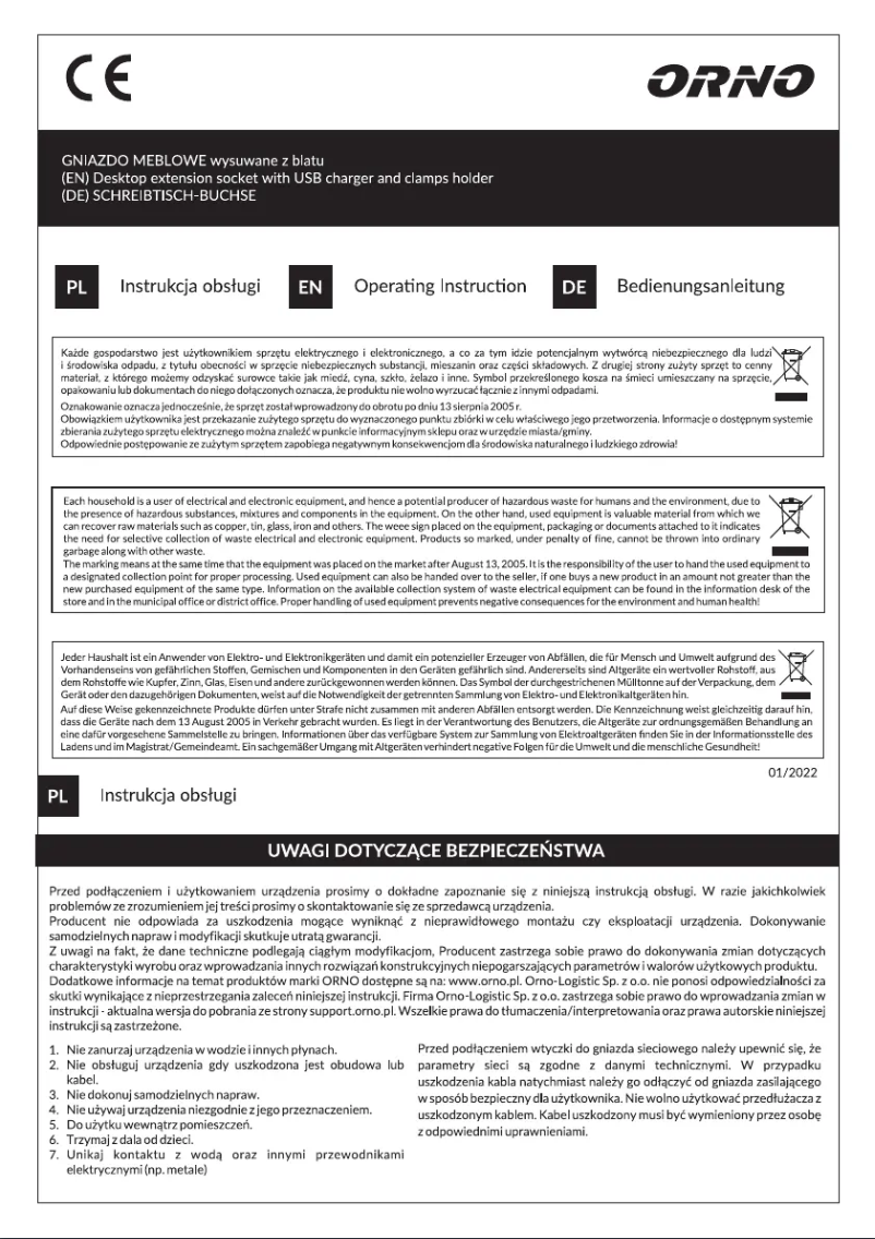 Page 1 de la notice Manuel utilisateur ORNO OR-AE-1352