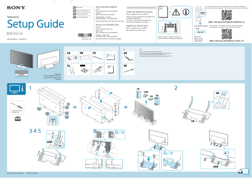Page 1 de la notice Guide d'installation Sony Bravia XBR-85X850D